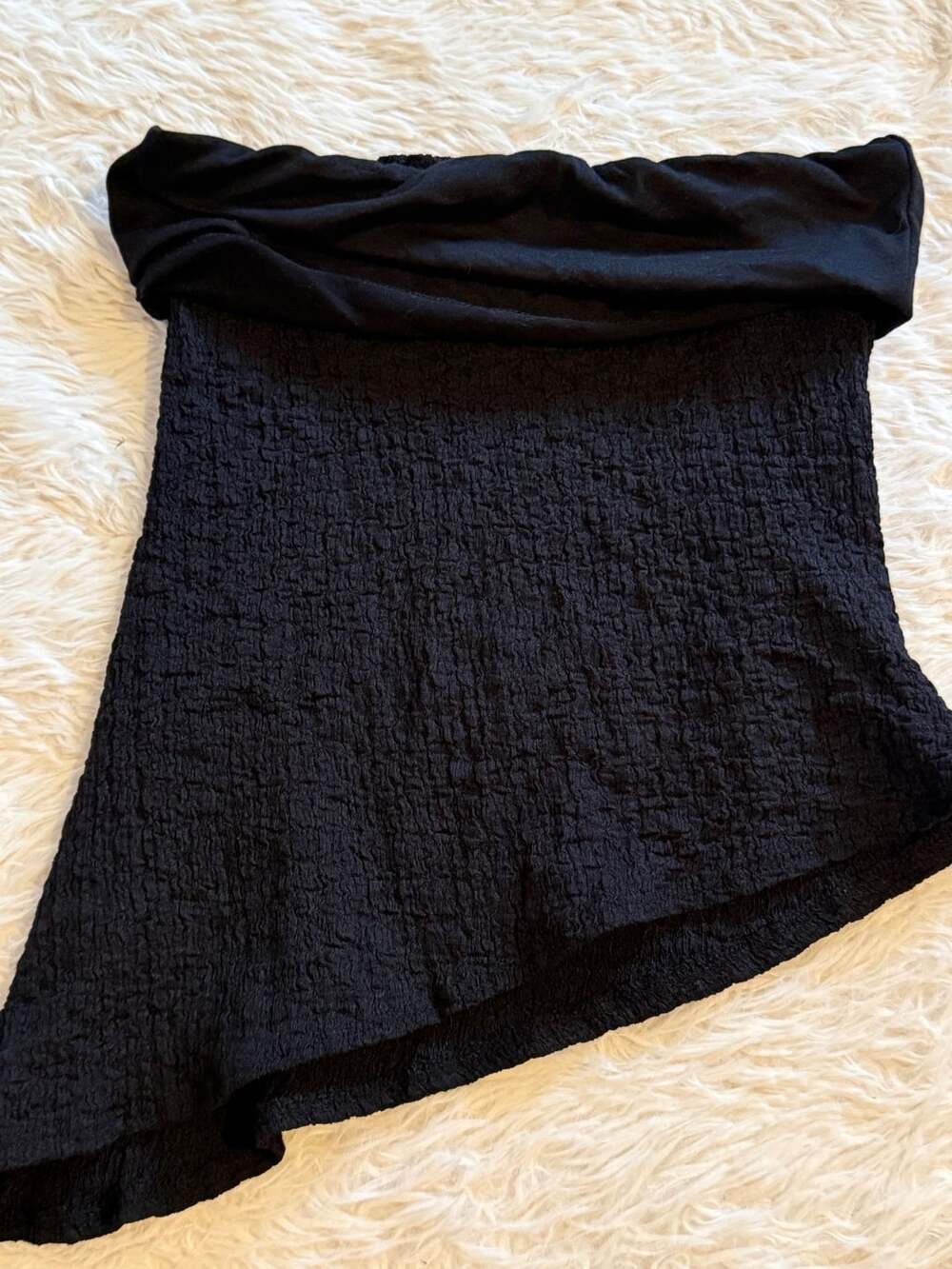 Black Smocked Asymmetrical Tube Top Size S